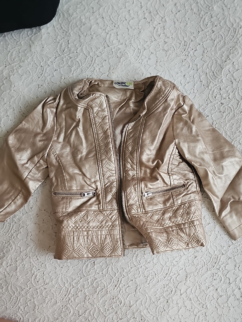 OshKosh B'gosh Metallic Gold Quilted Faux Leather Girls Jacket